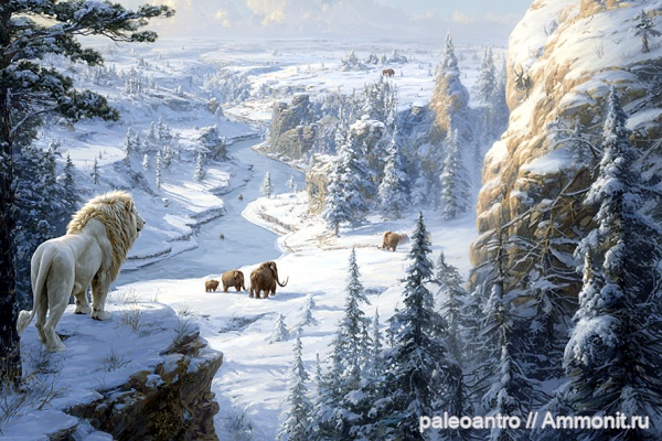 мамонты, плейстоцен, пещерный лев