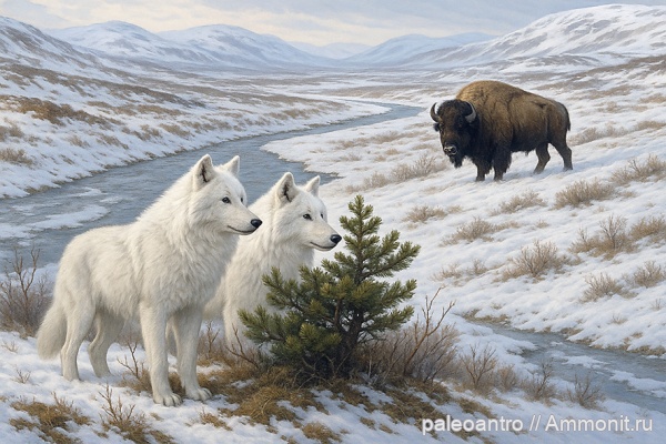 бизоны, Волк, плейстоценовая тундростепь