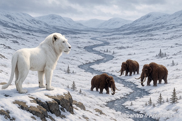 мамонты, пещерный лев, плейстоценовая тундростепь