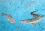 Крымские мозазавр и акула. Верхний маастрихт.