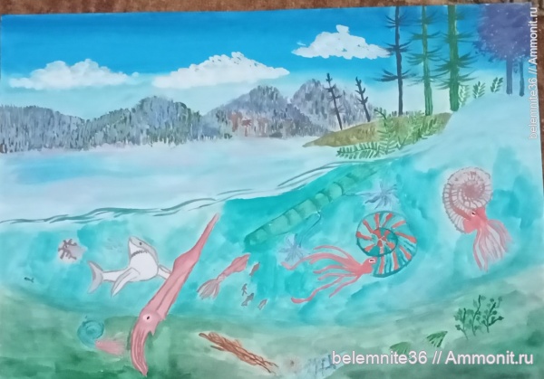 аммониты, белемниты, юра, водные рептилии, рыбы, плезиозавры
